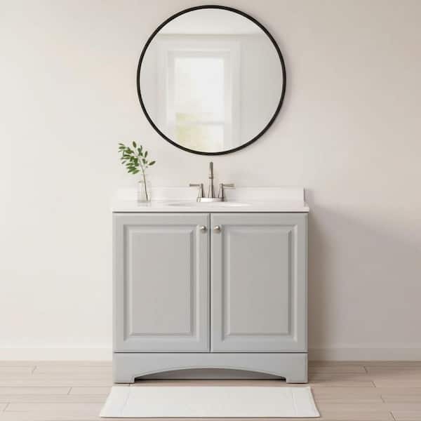 Glacier Bay 37 in. Single Sink Pearl Gray Freestanding Bath Vanity with White Cultured Marble Top (Assembled)