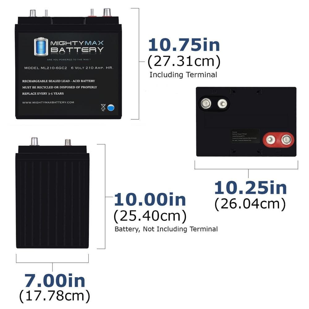 MIGHTY MAX BATTERY 6V 210AH Dual Terminal SLA Replacement Battery Compatible with BCI Group GC2 Deep Cycle AGM Scrubber (2)