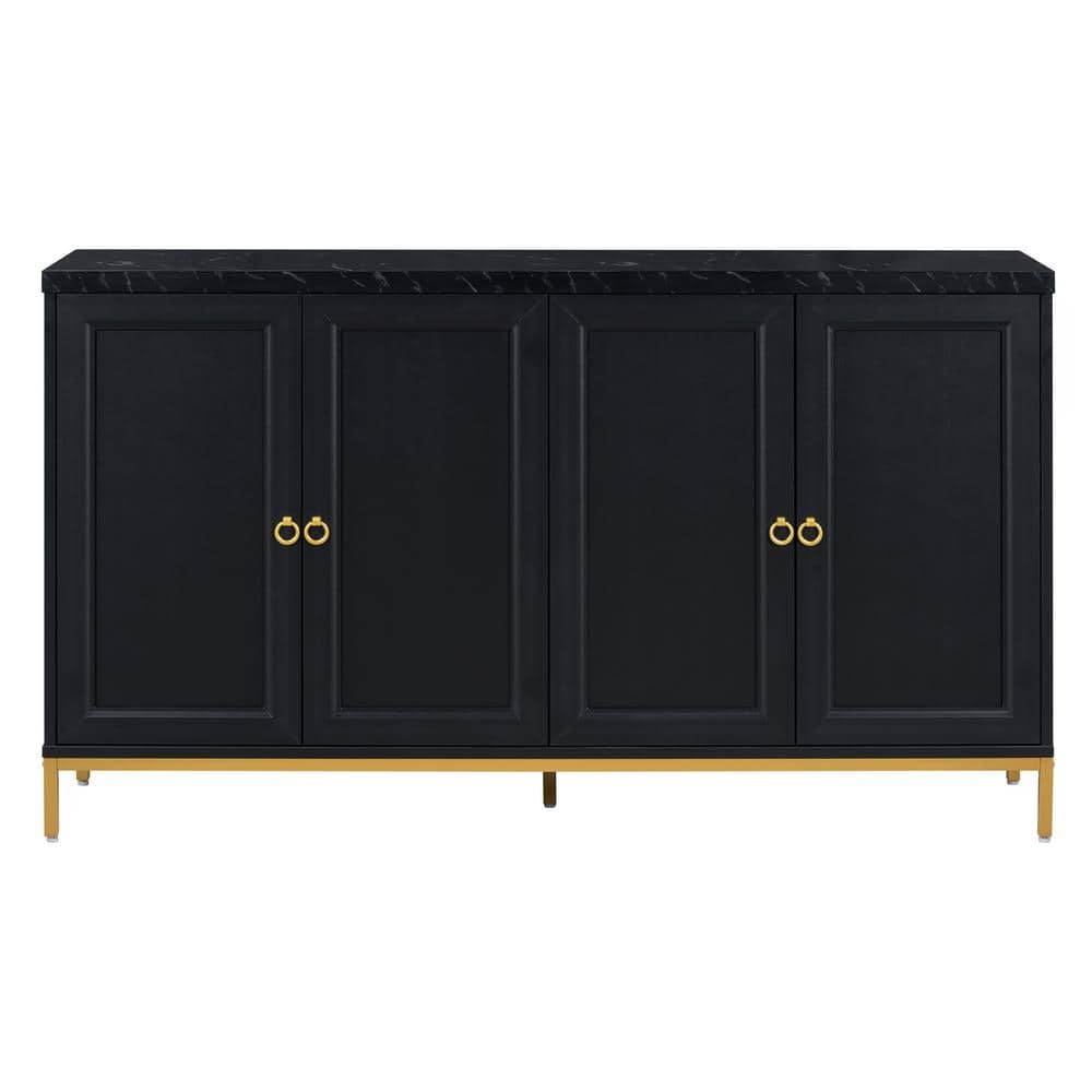 COWLOWN 59.30 in. W x 15.50 in. D x 34.20 in. H Black Linen Cabinet with Metal Handles and Support Legs (1)