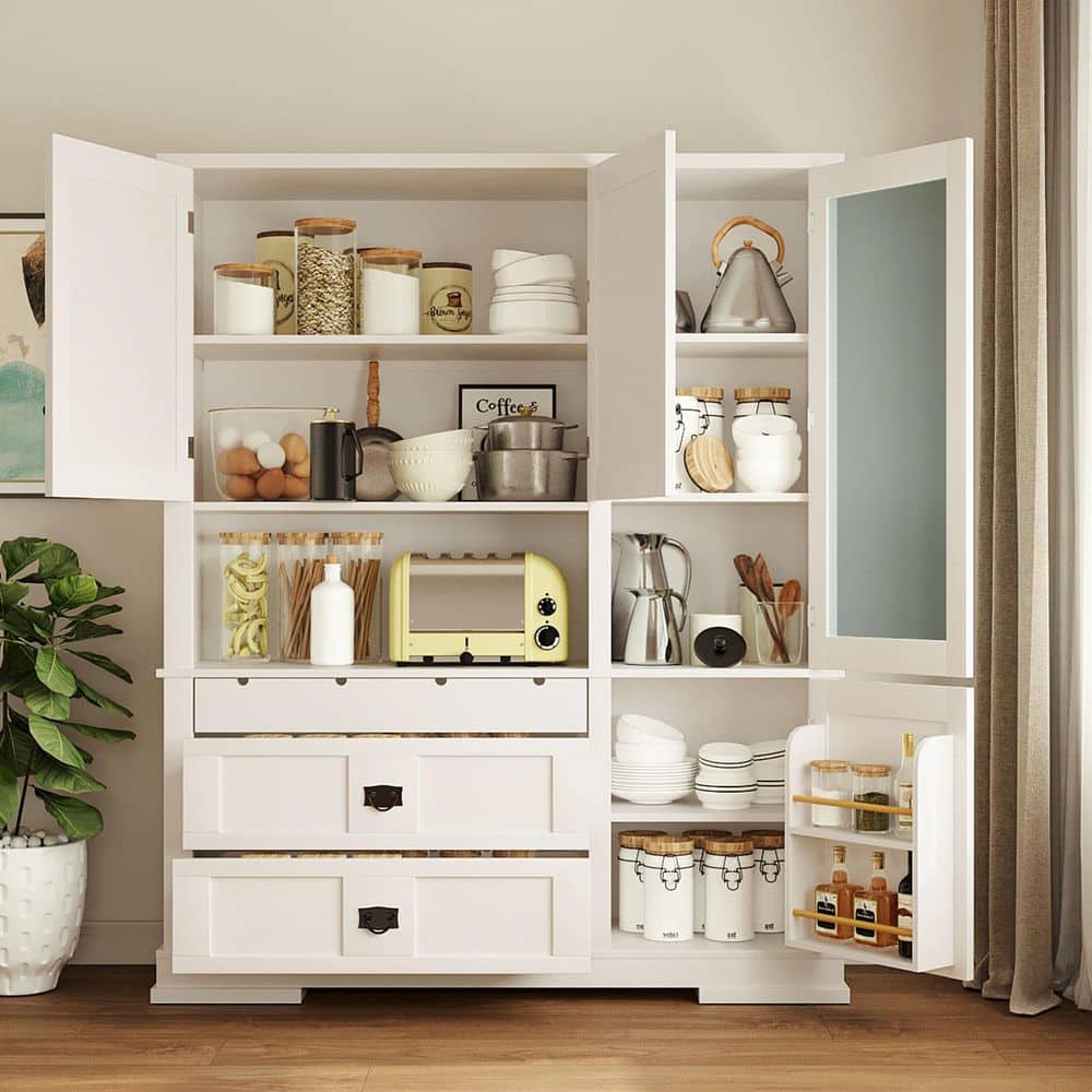 COWLOWN 63.3 in. W 17.8 in. D 78.3 in. H Linen Cabinet with Drawers, Door Shelf and Adjustable Shelves