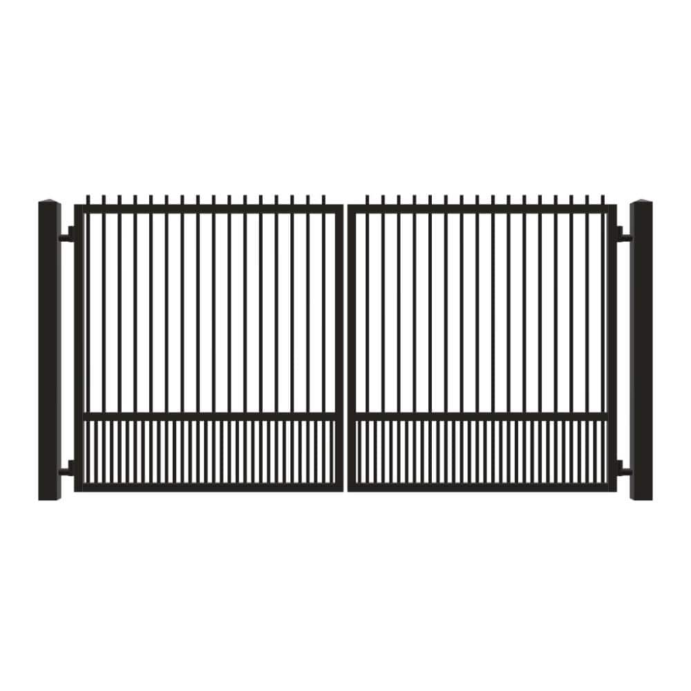 Unbranded Driveway Gate — Swing, Center, Finials, Puppy, Black — 146"W x 72"H (1)