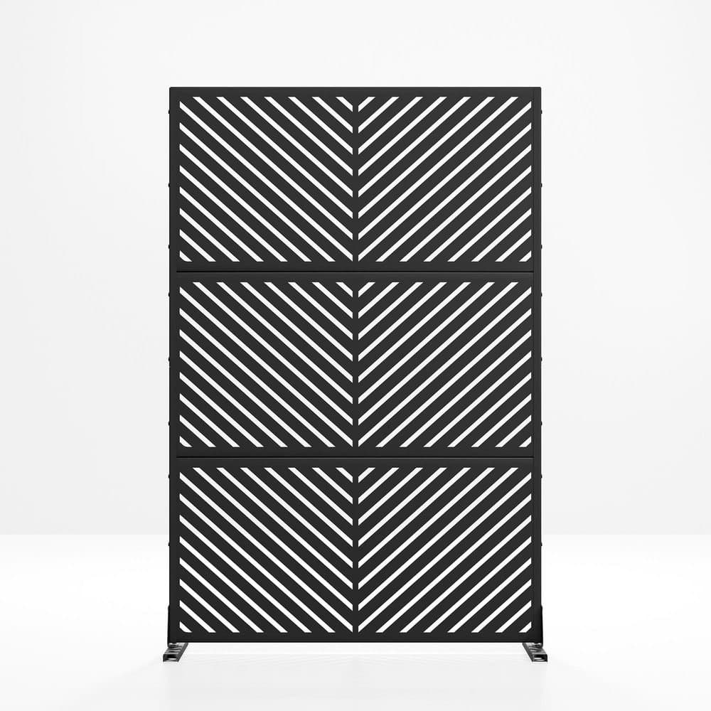 Lumioca 46.8 in. W x 71.37 in. H Black Parallel Line Galvanized Outdoor Privacy Screen Garden Screen Decorative Art Panel (1)