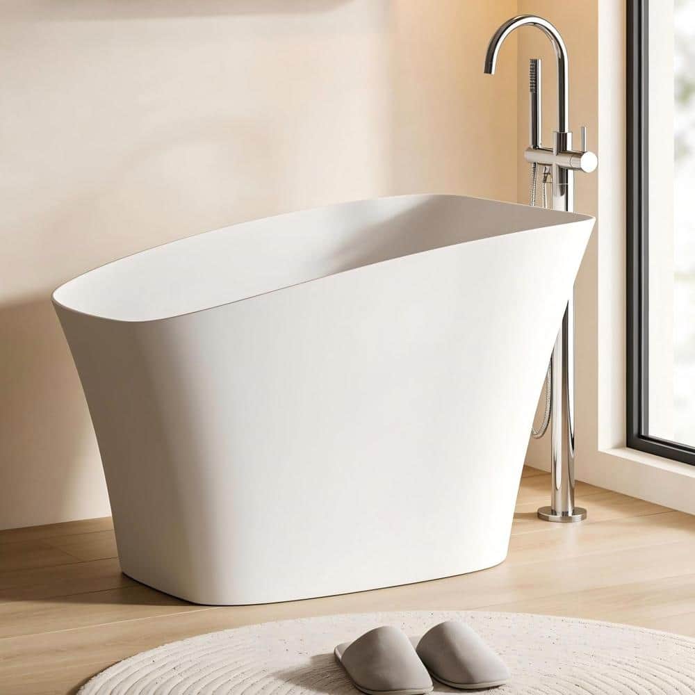 Cuschoice 51 Inch Solid Surface Freestanding Bathtub, Stone Resin Deep Soaking Tub, Ultra Durable, Easy Clean, Drain Not Included