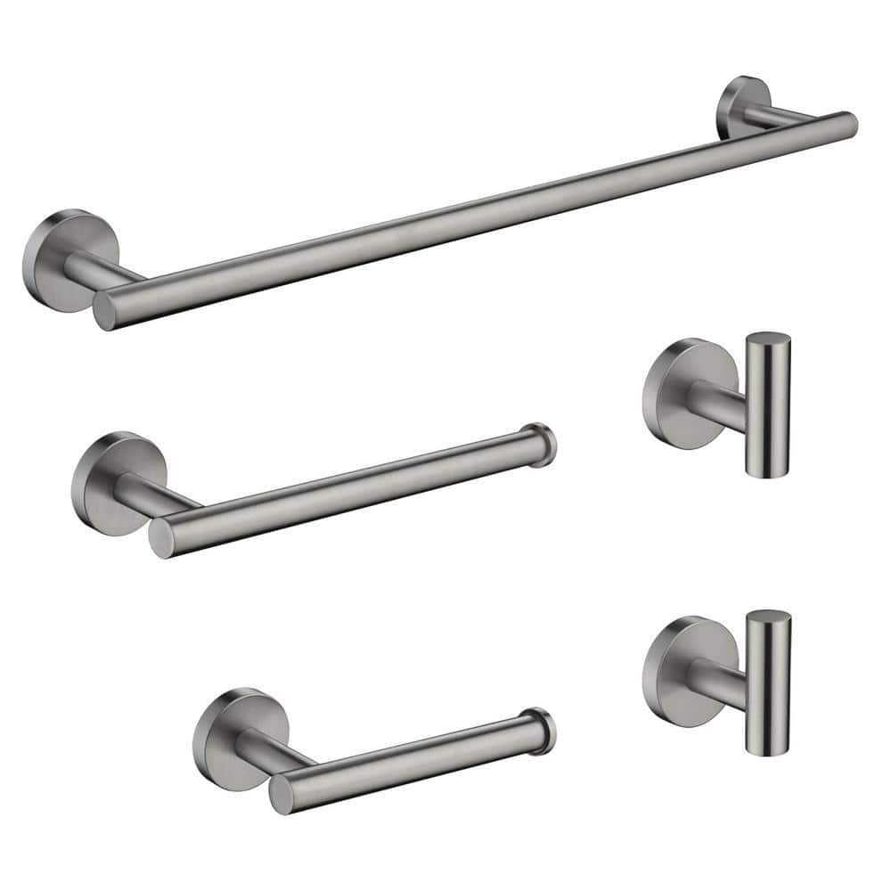 ehablix Bathroom Hardware 5-Piece Bath Hardware Set with Towel Bar, Robe Hook, Toilet Paper Holder in Brushed Nickel (1)