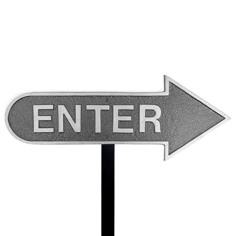Montague Metal Products 6" x 15.5" Right Arrow Enter Statement Plaque Sign with Lawn Stake-Swedish Iron