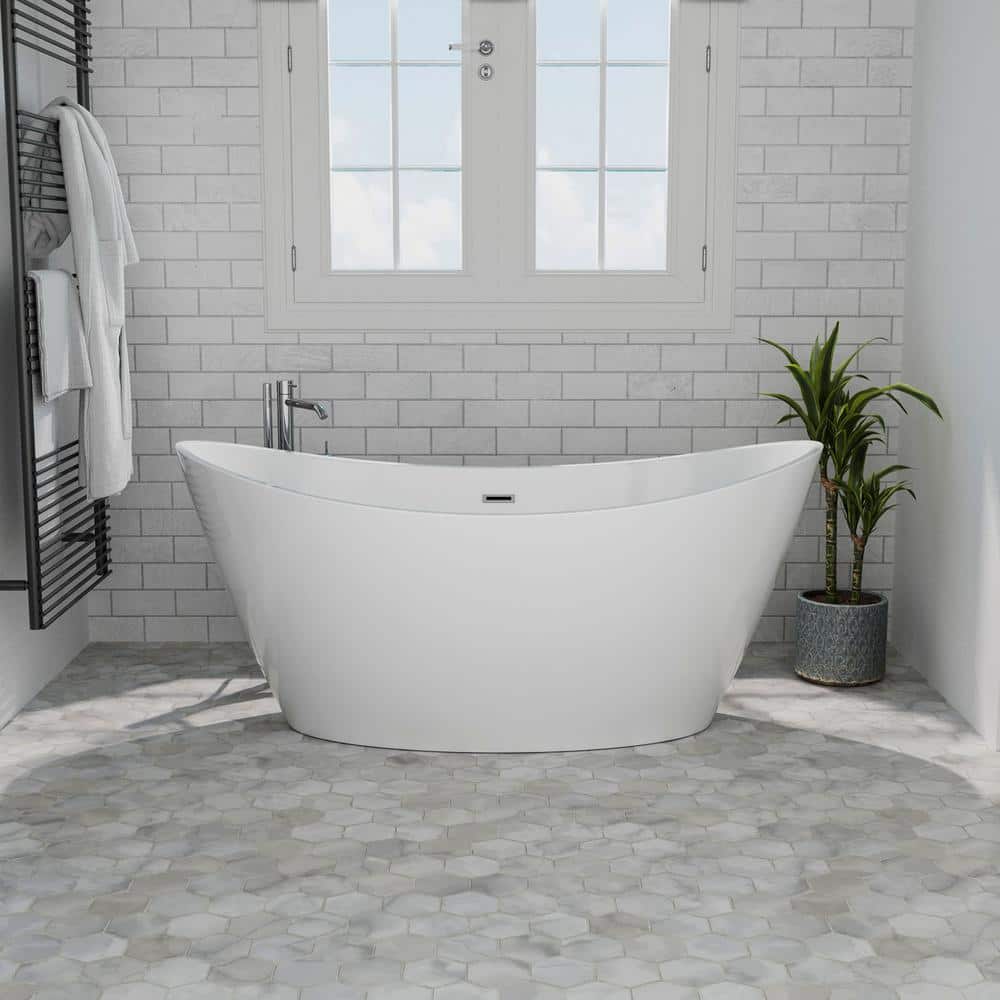 Empava Acrylic Stand Alone Flatbottom Freestanding Bathtub Soaking SPA Tub Modern Style
