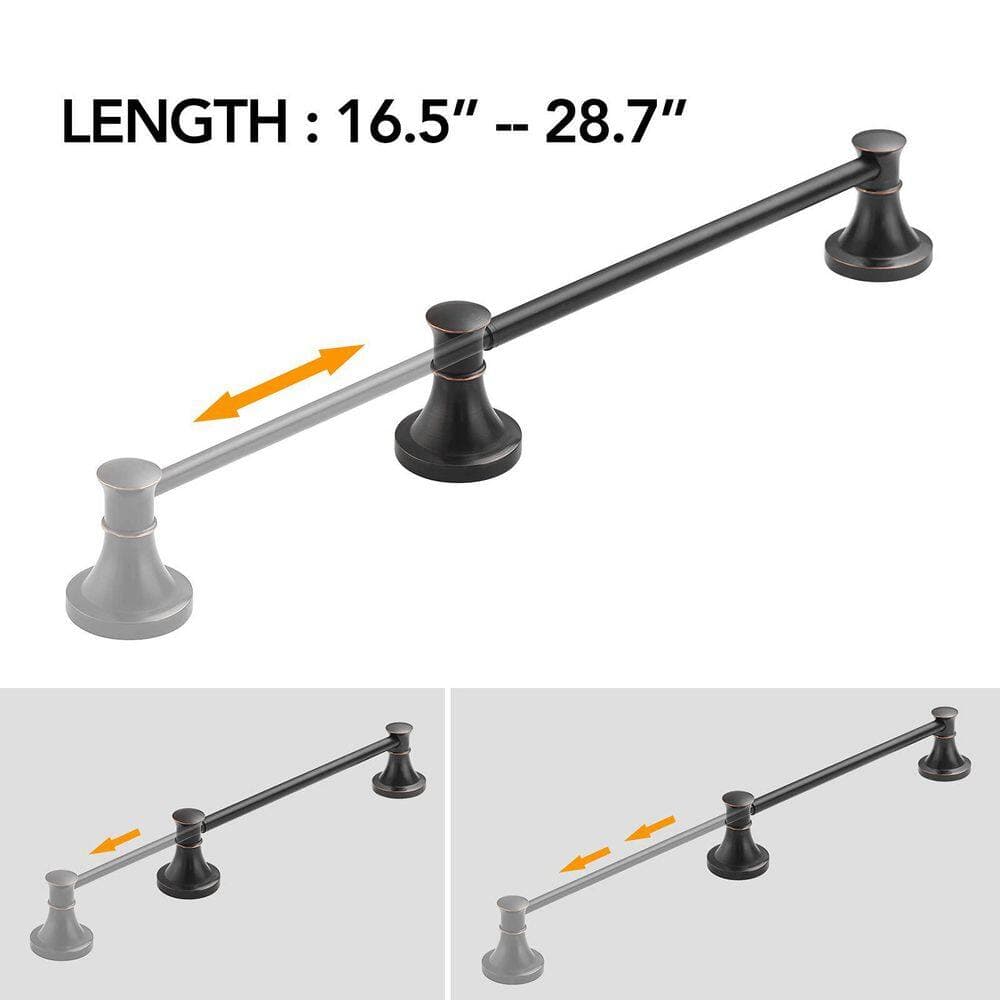 JFVKAF Adjustable 16 to 28 in. Wall Mounted Towel Bar Rack Bath Accessory Stainless Steel Oil Rubbed Bronze Finish (2)
