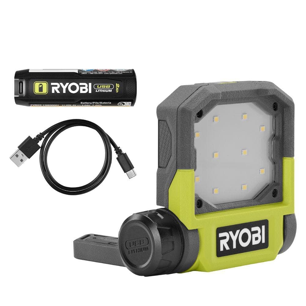 RYOBI USB Lithium Cordless Pivoting LED 3-Mode Flip Light Kit with 2.0 Ah Battery and Charging Cable