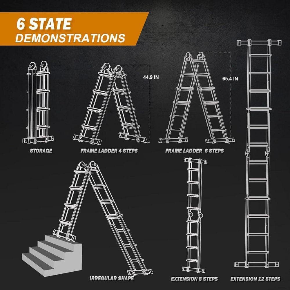 KIWDZFU 17 ft. Aluminum Telescoping Ladder with Stabilizer Bar and Removable Tool Traya Frame 330 lbs. Multi Position Extension (3)