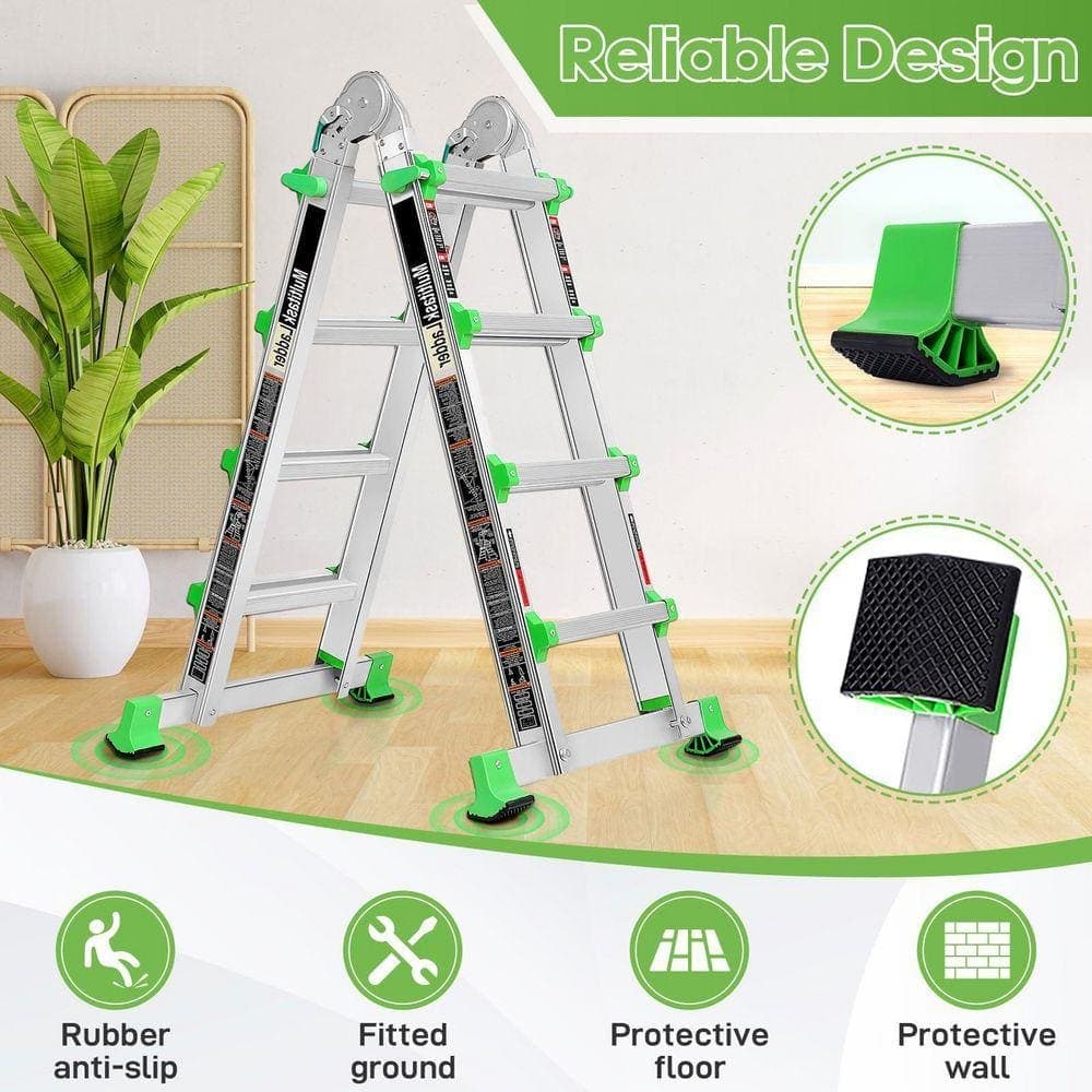 KIWDZFU 14 ft. Aluminum Multi Position Telescopic Ladder Type Anti-Slip Compact Folding 330 lb. for Home Stairs Roof Extension (2)