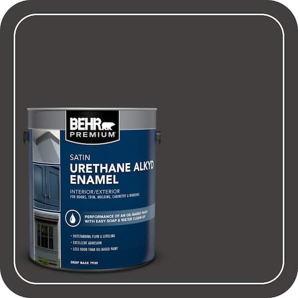 BEHR PREMIUM 1 gal. #N510-7 Blackout Urethane Alkyd Satin Enamel Interior/Exterior Paint (2)