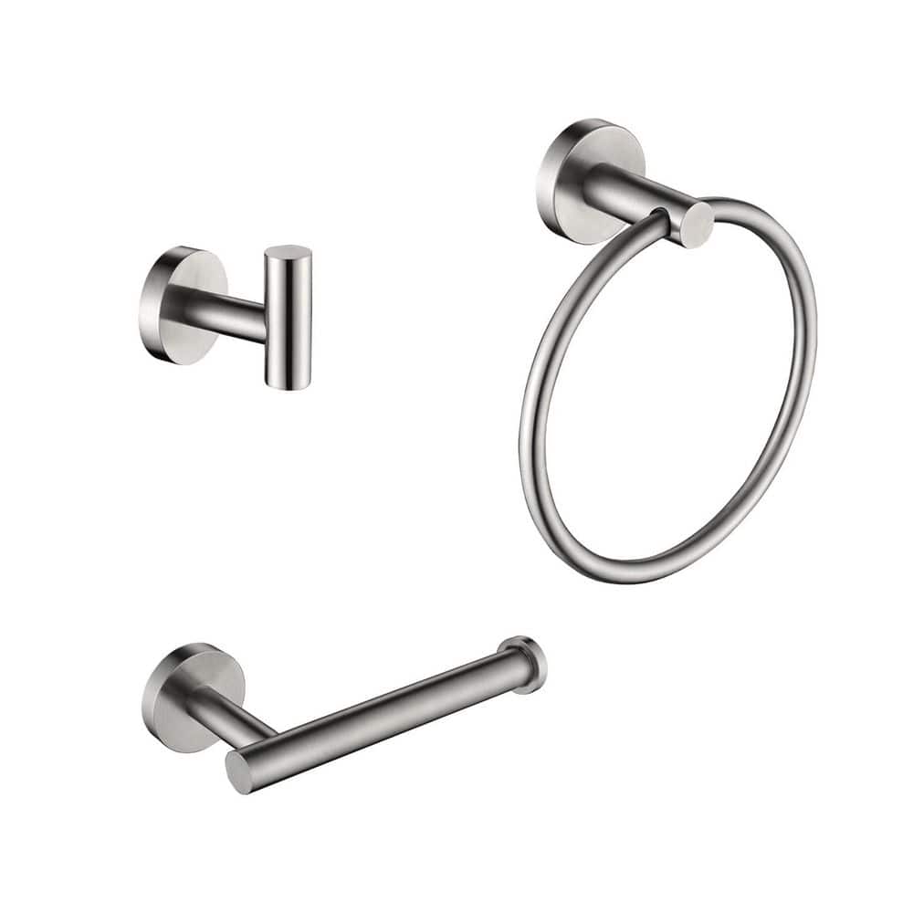 Buruis 3 -Piece Bath Hardware Set with Towel Ring, Toilet Paper Holder and Towel Hook in Brushed Nickel (1)