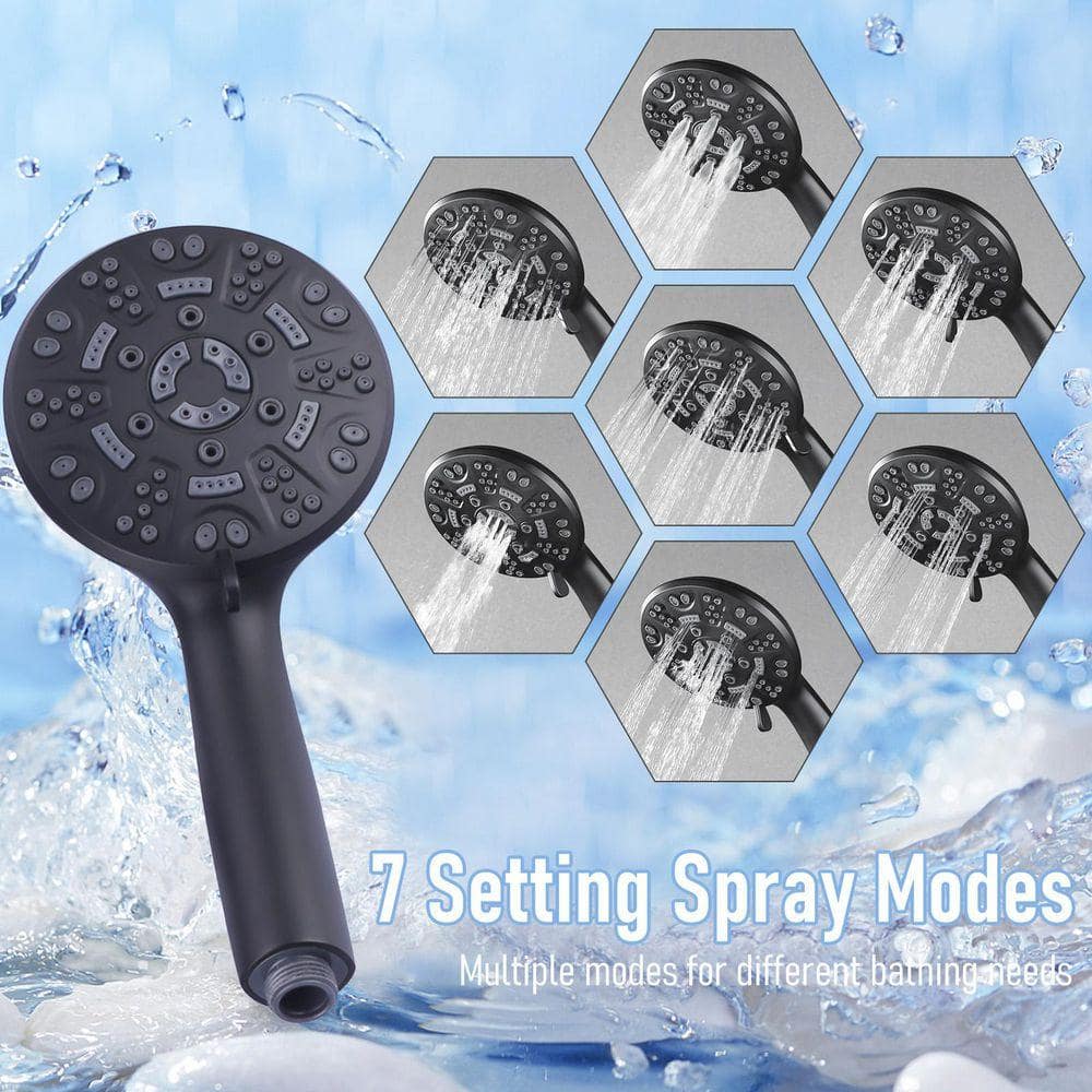 ALEASHA Single Handle 7-Spray Handheld Shower Faucet 1.8 GPM with Pressure Balance in Matte Black (3)
