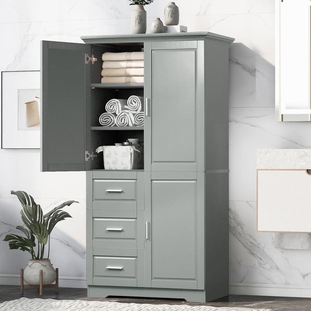 Tenleaf 33 in. W 20 in. D 62 in. H MDF Freestanding Linen Cabinet with Doors, Drawers and Adjusting Shelves