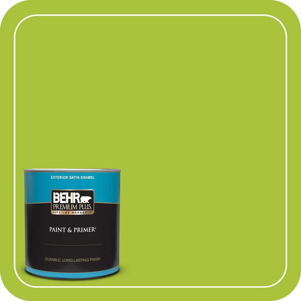 BEHR PREMIUM PLUS 1 qt. #S-G-410 Green Crush Satin Enamel Exterior Paint & Primer