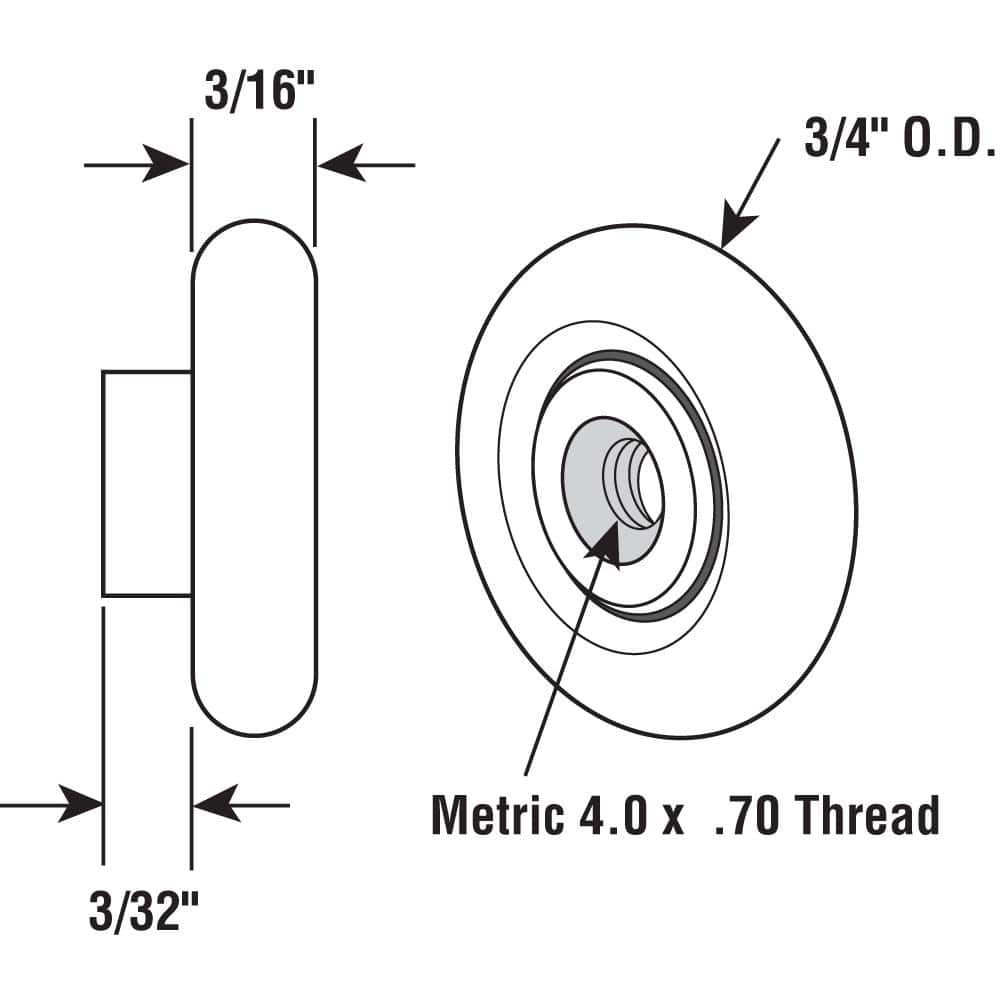 Prime-Line 3/4 in. Round Narrow Roller, Tub Enclosure Rollers (2-pack) (2)