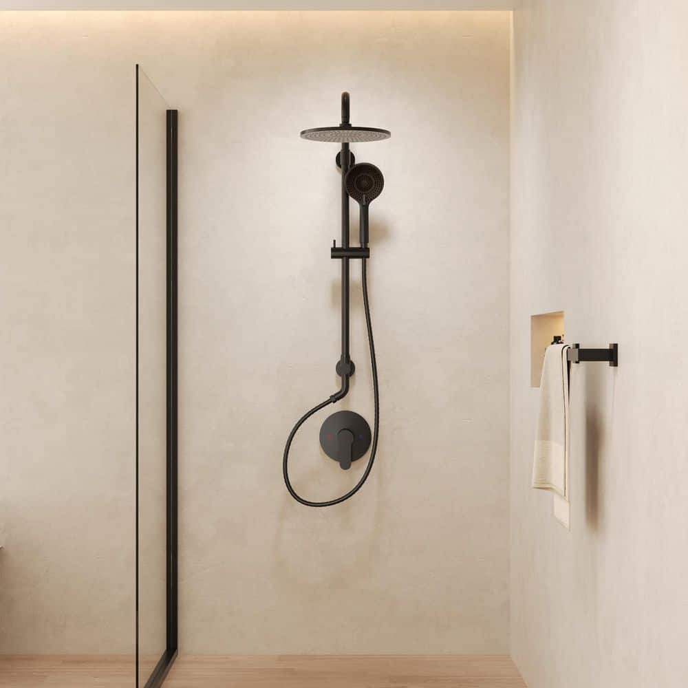 YAWWALK 2-Spray Round High Pressure Wall Bar Shower Kit with 3-Spray Hand Shower in Matte Black (Valve Included) (2)