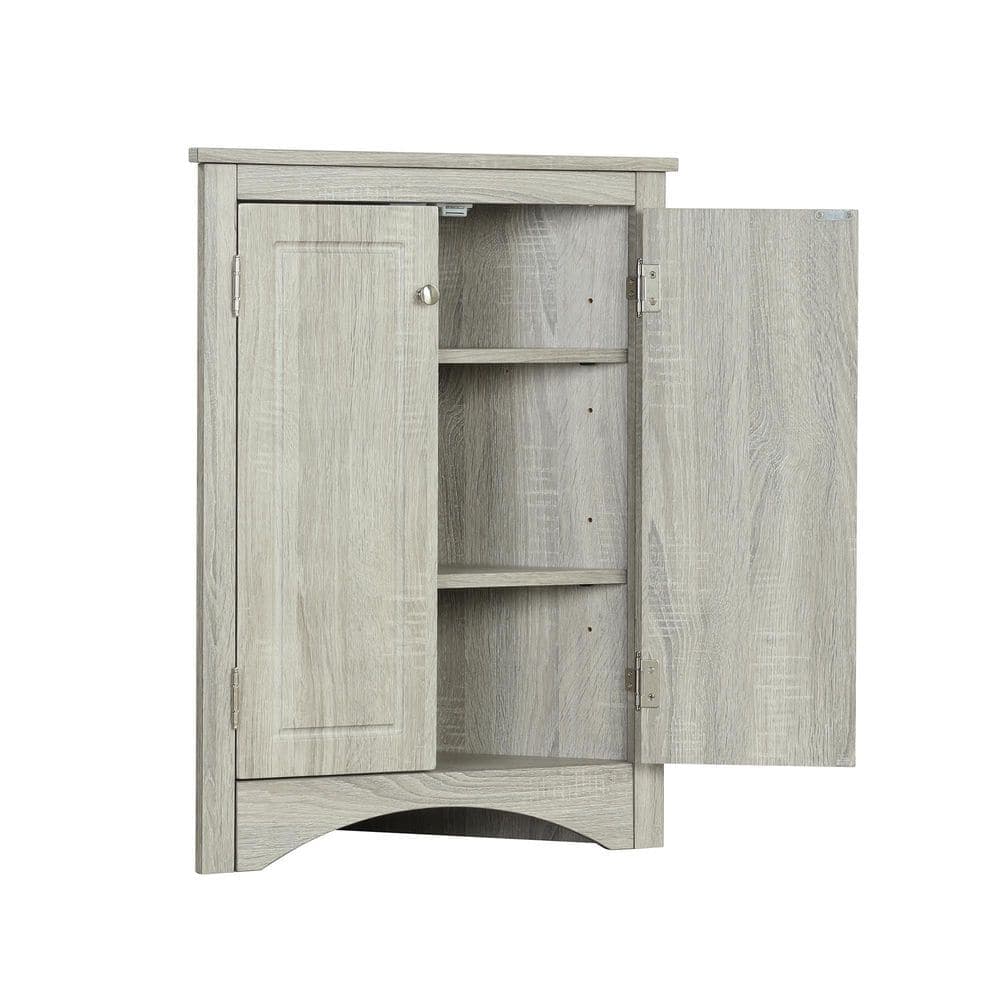 YSQCAR 23.6 in. W x 17.2 in. D x 31.5 in. H Oak Gray MDF Freestanding Triangle Linen Cabinet with Door, Adjustable Shelf (1)