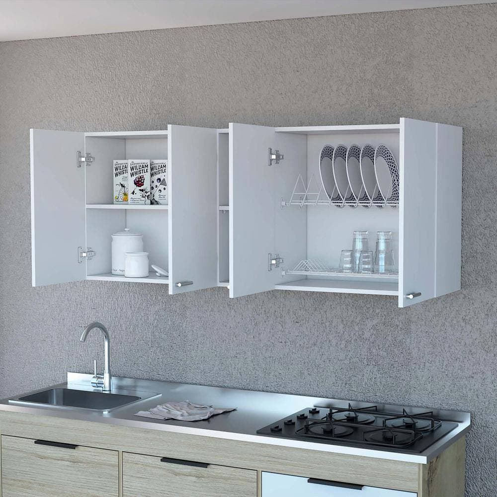 Unbranded 59.05 in. W x 12.4 in. D x 23.62 in. H Bathroom Storage Wall Cabinet with 4 doors & 2 Shelf in White (3)
