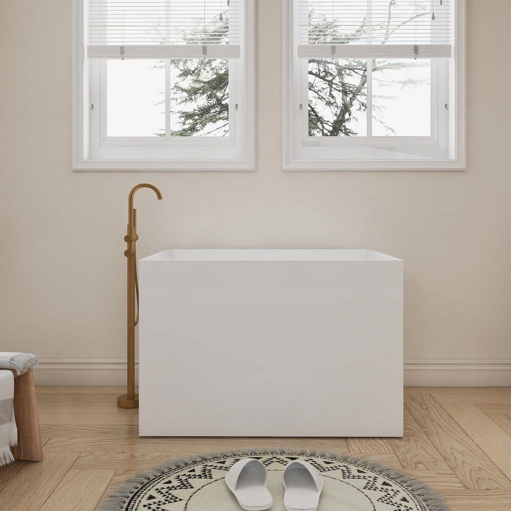 SJ STAR&JANE 35.4 in. x 27.5 in. Acrylic Flatbottom Freestanding Bathtub Soaking Bathtub in White