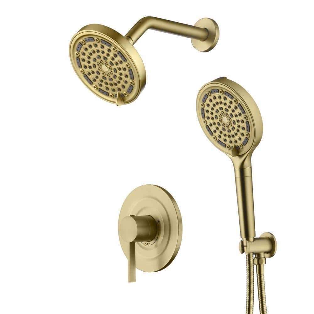 SUMERAIN Modern Single Handle 1-Spray Shower Faucet 1.8 GPM with Hand Shower in Brushed Gold (Valve Included) (1)