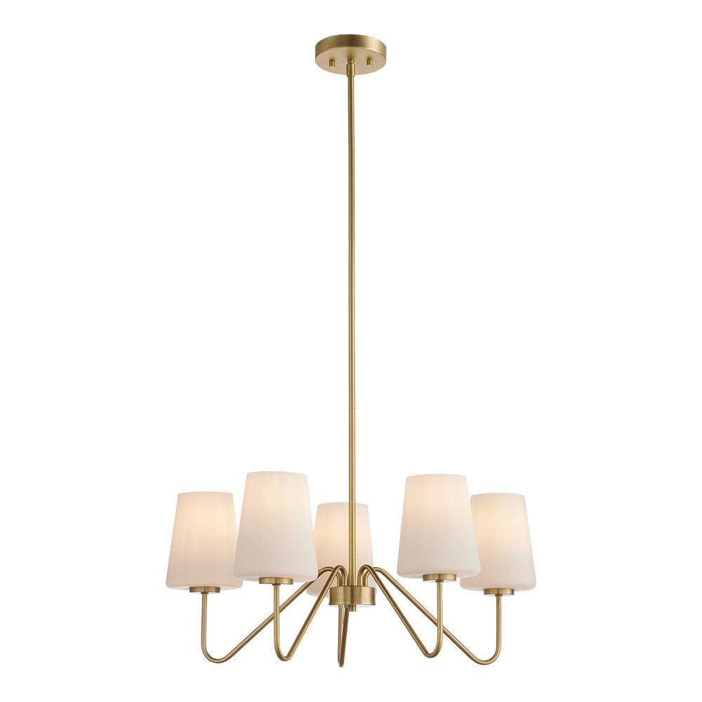 Monteaux Lighting 5-Light Gold Chandelier Light Fixture with White Glass Shades (3)