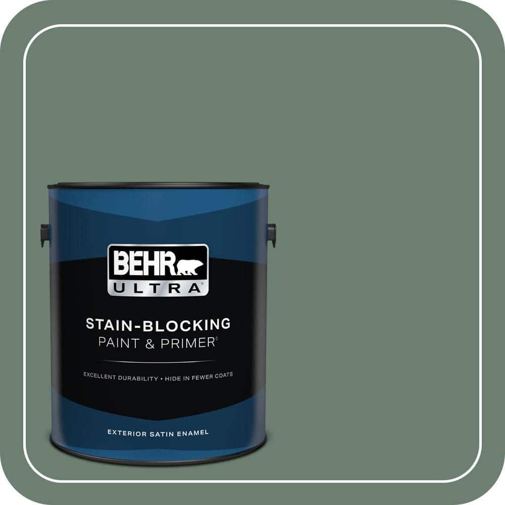 BEHR ULTRA 1 gal. #460F-5 Island Palm Satin Enamel Exterior Paint & Primer