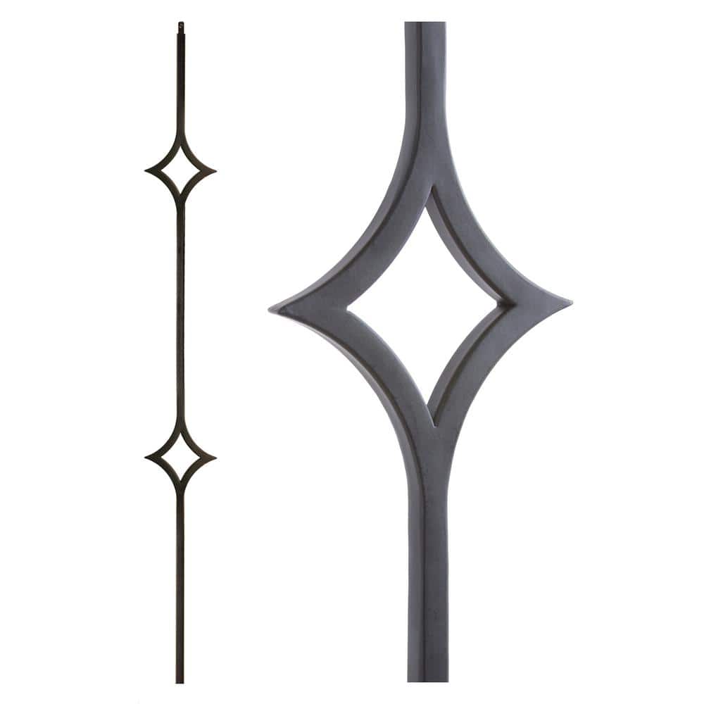 HOUSE OF FORGINGS Satin Black 16.6.9 Square Double Diamond Hollow 0.5 in. x 44 in. Iron Baluster for Staircase Remodel (1)