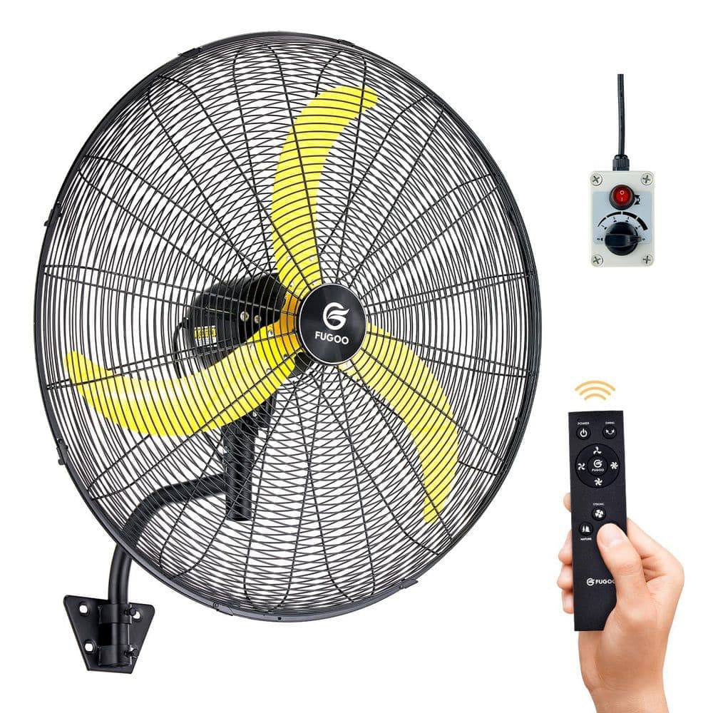 Edendirect 30 in. 4-Speed 6500 CFM, Oscillating High Velocity Yellow Wall Mount Fan w/ Remote, BLDC Motor and Sleep Mode,FCC and UL (1)
