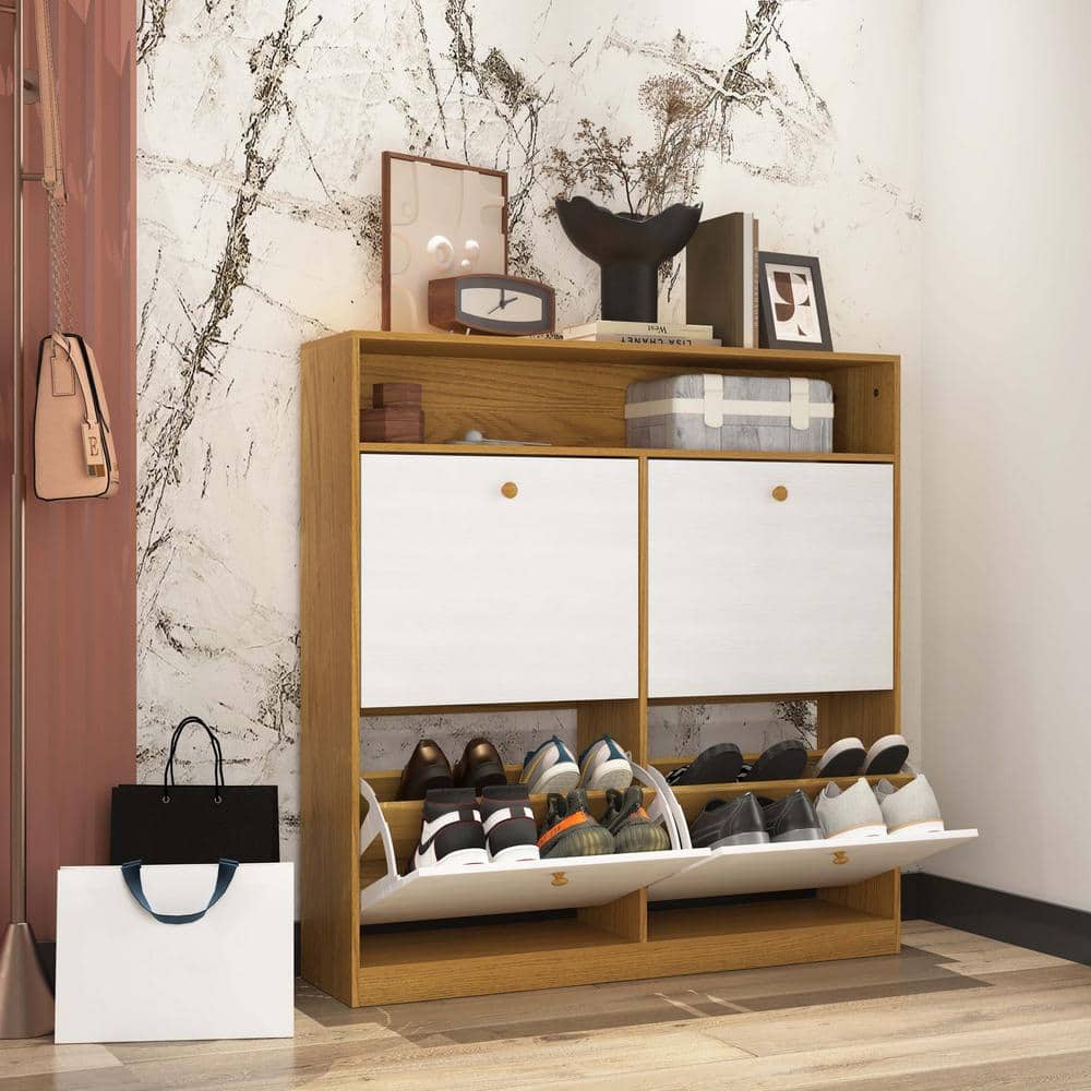 Unbranded 39.37 in. W x 9.45 in. D x 39.37 in. H Brown Shoe Cabinet Linen Cabinet with Flip Drawer for Entryway, Hallway (3)