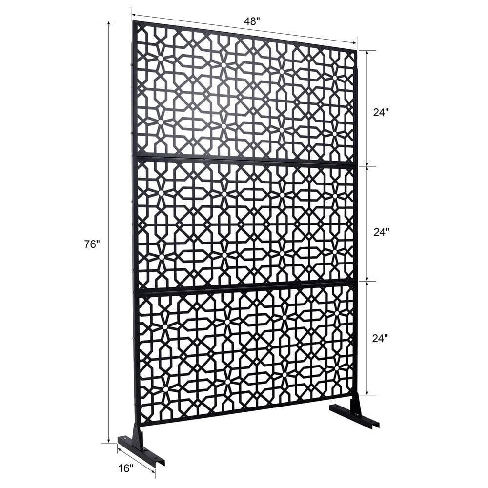Kahomvis 6.3 ft. x 4 ft. Black Outdoor Steel Decorative Privacy Screen, Indoor Metal Privacy Fence Panel (2)