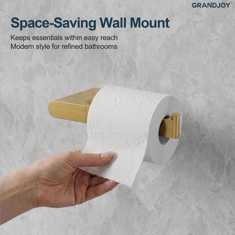 GRANDJOY 7 in. 1-Piece Toilet Paper Holder Wall Mount 1-Spray Dual Shower Head and Handheld Shower Head 2.5 GPM in Brushed Gold (3)