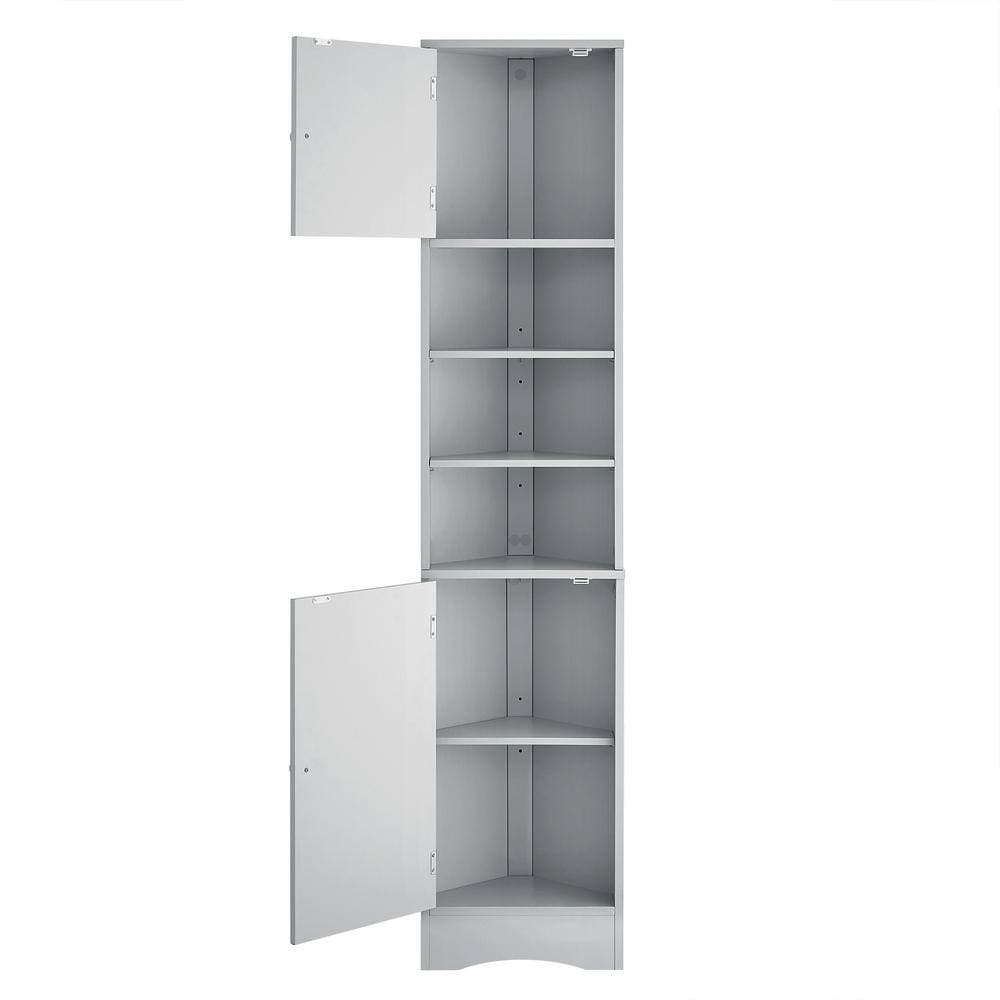 cadeninc 14.6 in. W x 9.4 in. D x 66.9 in. H Gray Bathroom Corner Cabinet with 2-Doors and Adjustable Shelves (3)