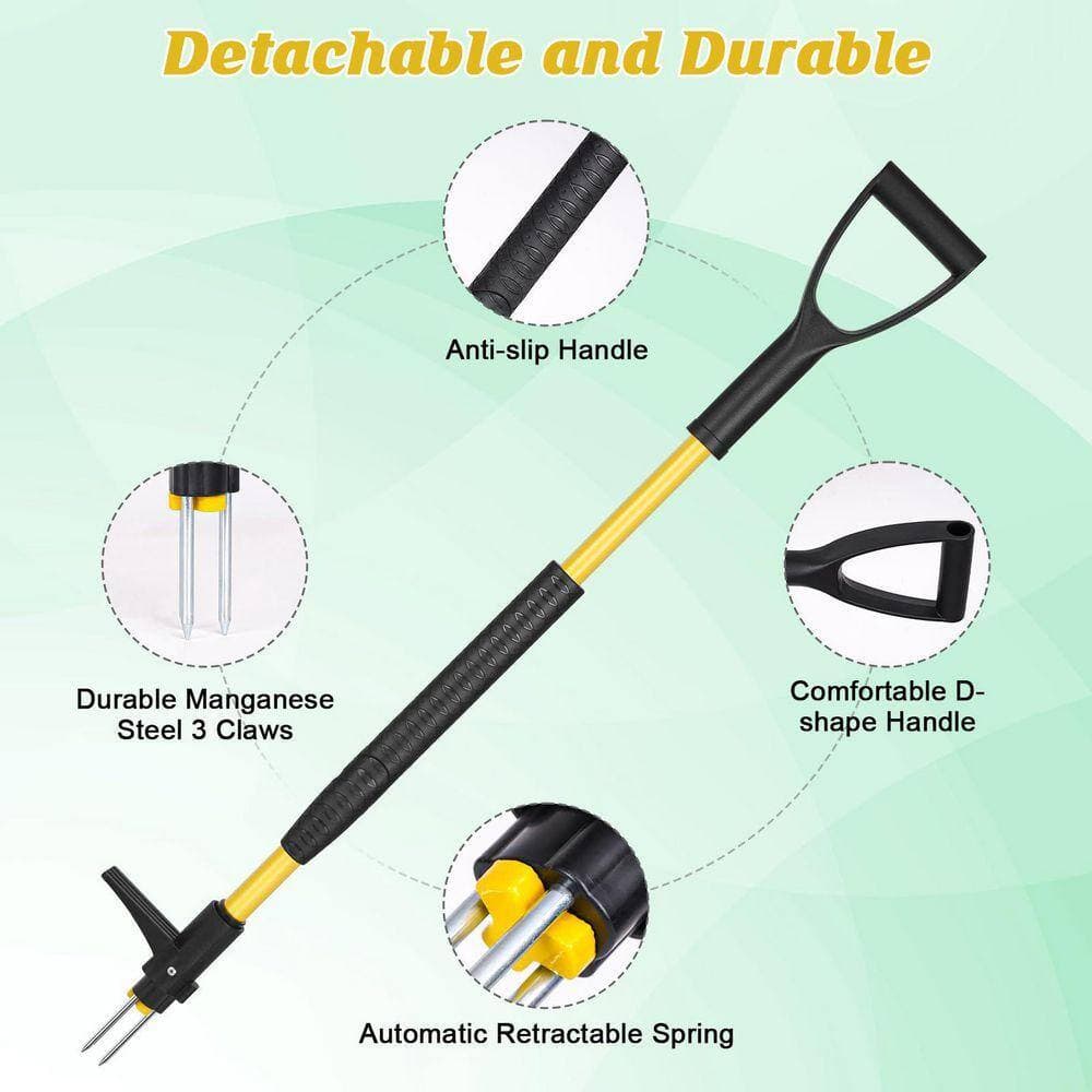 Justincity 39 in. Heavy Duty Stand Up Weed Puller Tool Detachable 3 Claw Weeder Ergonomic Long Handle for Garden (3)