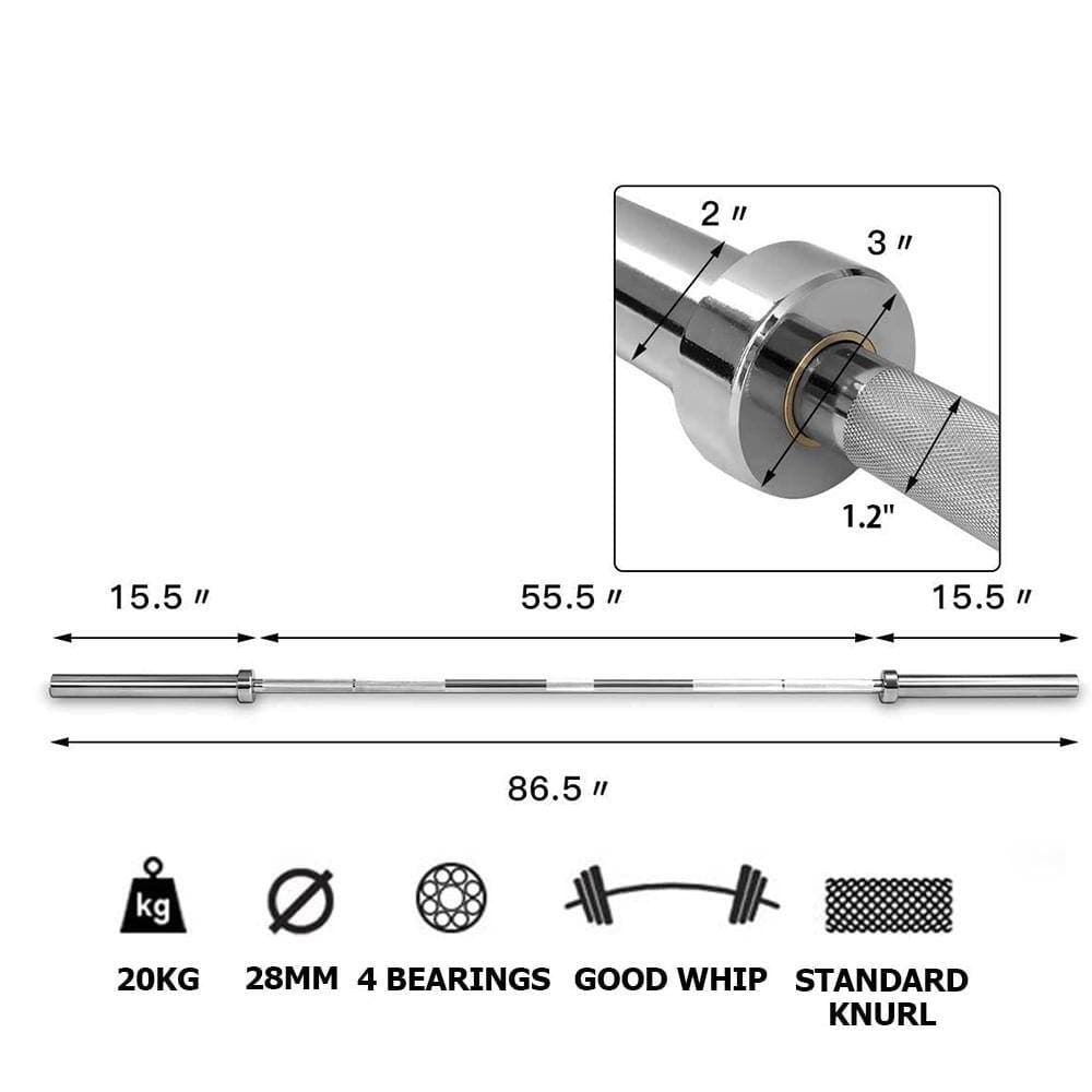 Tidoin 7.2 ft. Silver Stainless Steel Olympic Barbell Bar for 2 in. Plates (2)