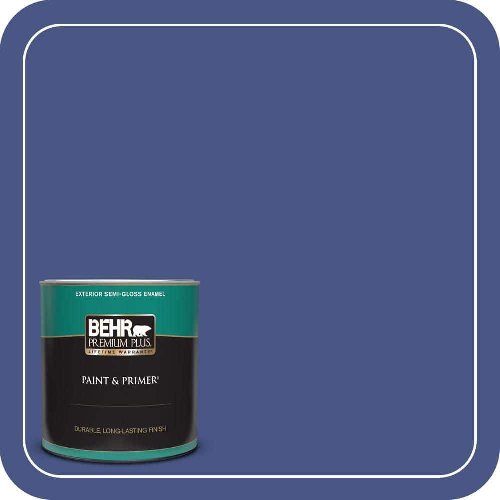 BEHR PREMIUM PLUS 1 qt. #600B-7 Yacht Club Blue Semi-Gloss Enamel Exterior Paint & Primer