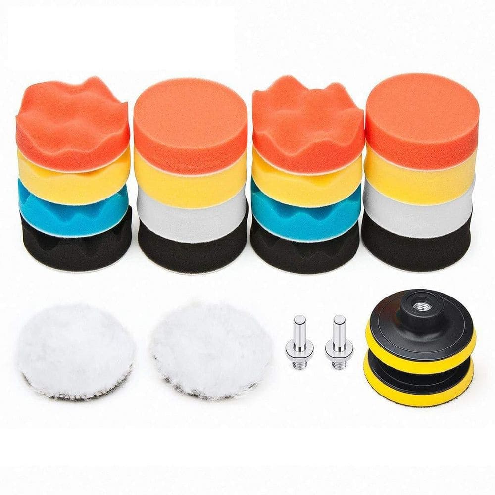 LAIFUCAM 3 Inch Foam and Wool Polishing Pad Kit with Drill Adapter for Car Detailing and Buffing (22 PCS Kit) (1)