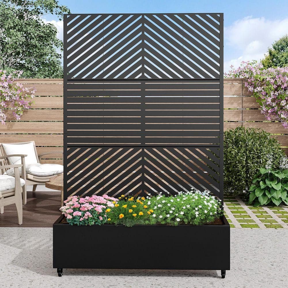 PexFix 72 in. H x 47 in. W Rectanglar Black Outdoor Metal Privacy Screen Planter Box Wall Decor (1)