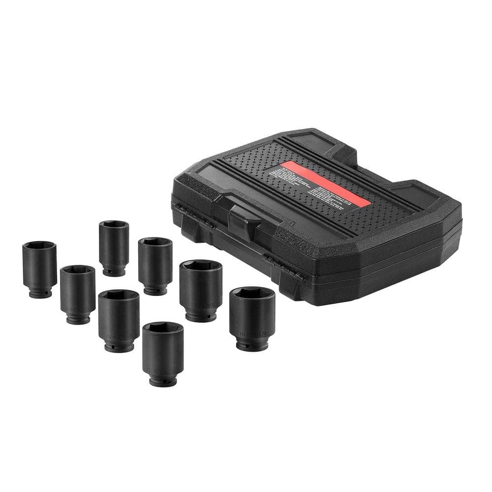 SKYSHALO Axle Nut Impact Socket Set, 1/2 in. Drive Deep 12-Point 8-Piece Metric Spindle Nut Socket Set, CR-MO Heat Treated Set