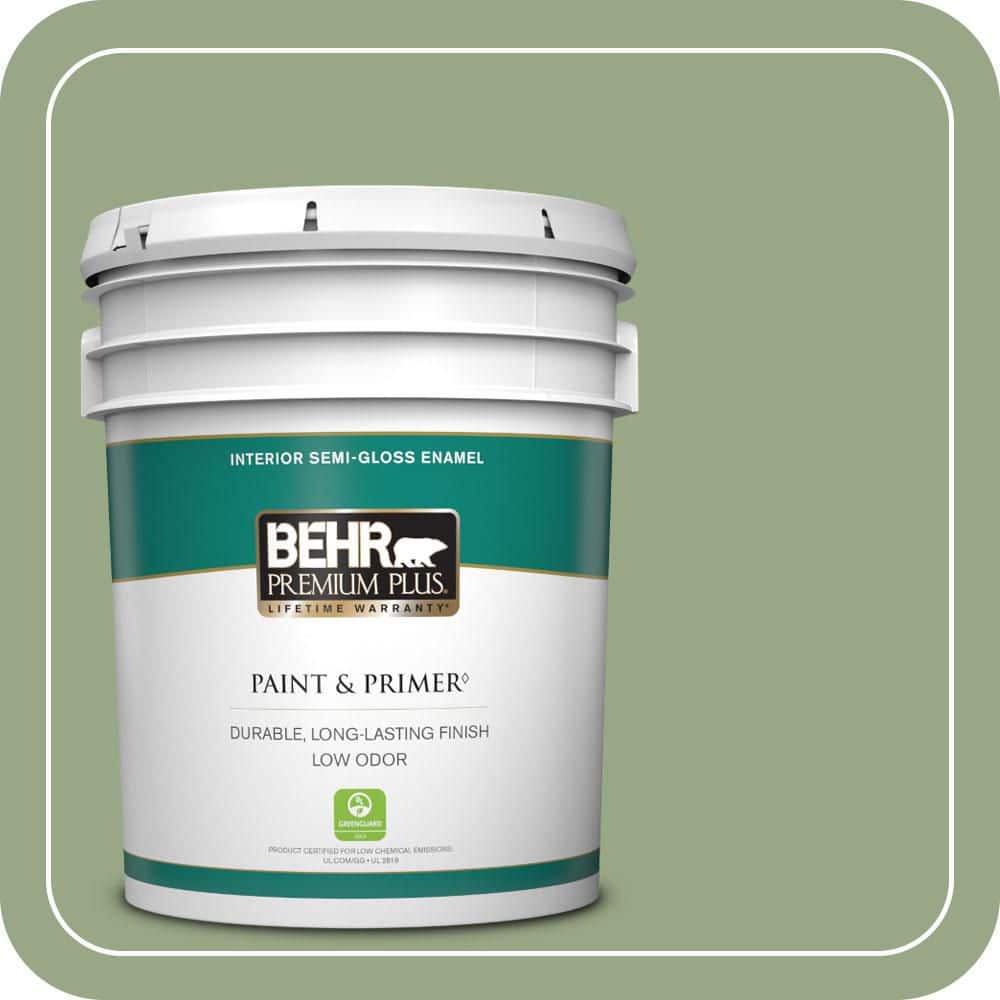 BEHR PREMIUM PLUS 5 gal. #MQ6-51 Fern Leaf Semi-Gloss Enamel Low Odor Interior Paint & Primer