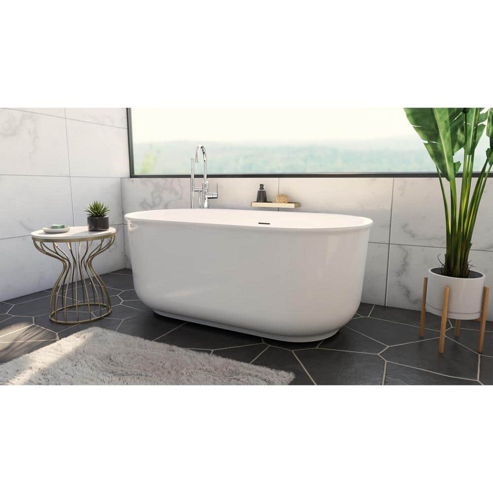 DreamLine Alliance Pro 59 in. x 31.5 in. Acrylic Freestanding Soaking Bathtub in White with Center Drain in Brushed Brass (3)