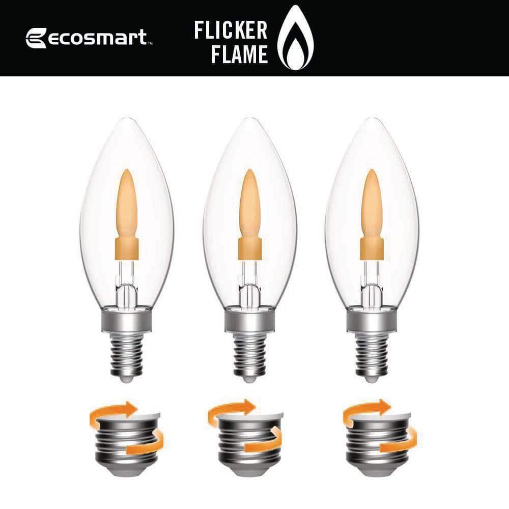 EcoSmart 3-Watt Equivalent B11 Non-Dimmable Clear Glass Flickering Flame Vintage Edison LED Light Bulb 1800K (3-Pack) (2)
