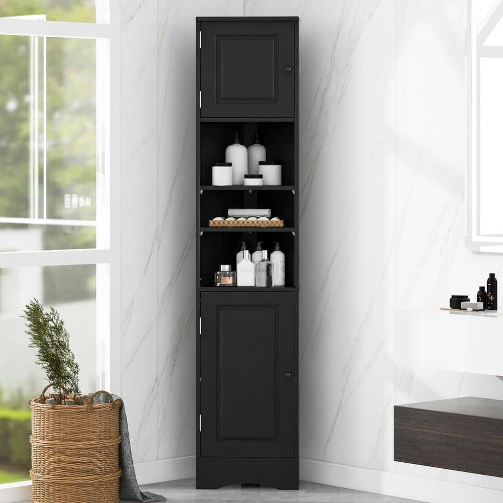 Afhocomp 14.6 in. W 9.4 in. D 66.9 in. H MDF Freestanding Linen Cabinet with Adjustable Shelf