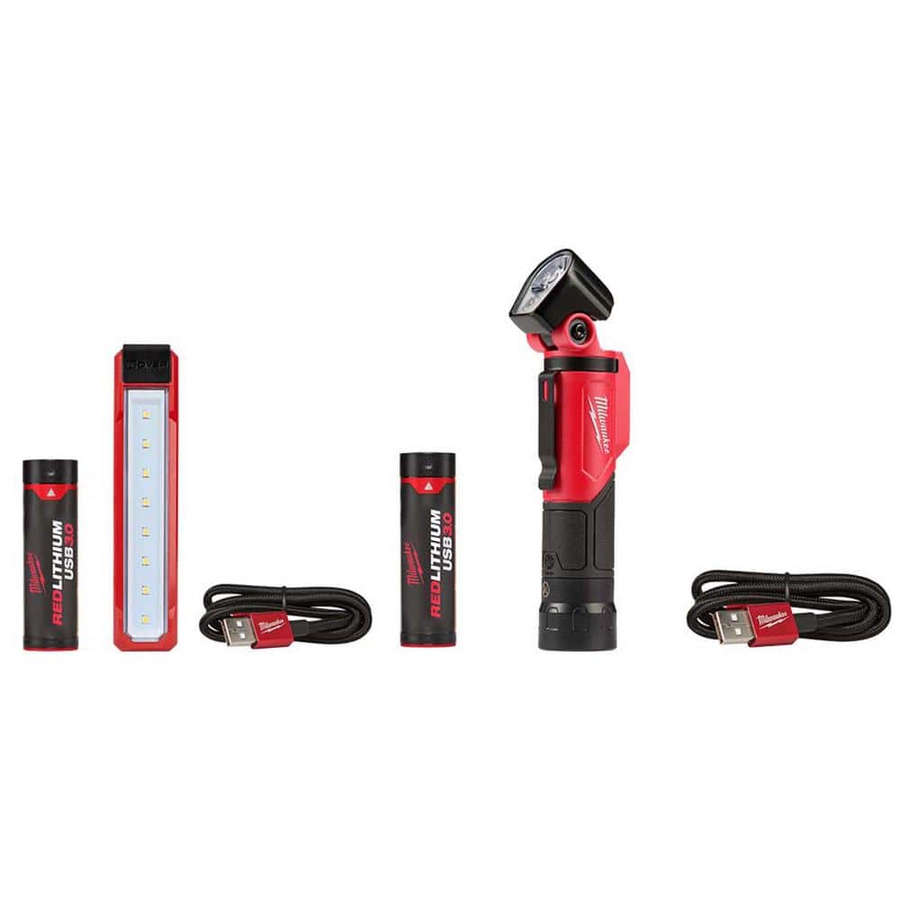 Milwaukee 445 Lumens LED Rover Rechargeable Pocket Flood Light & 500 Lumens LED Pivoting REDLITHIUM USB Flashlight (2-Pack)