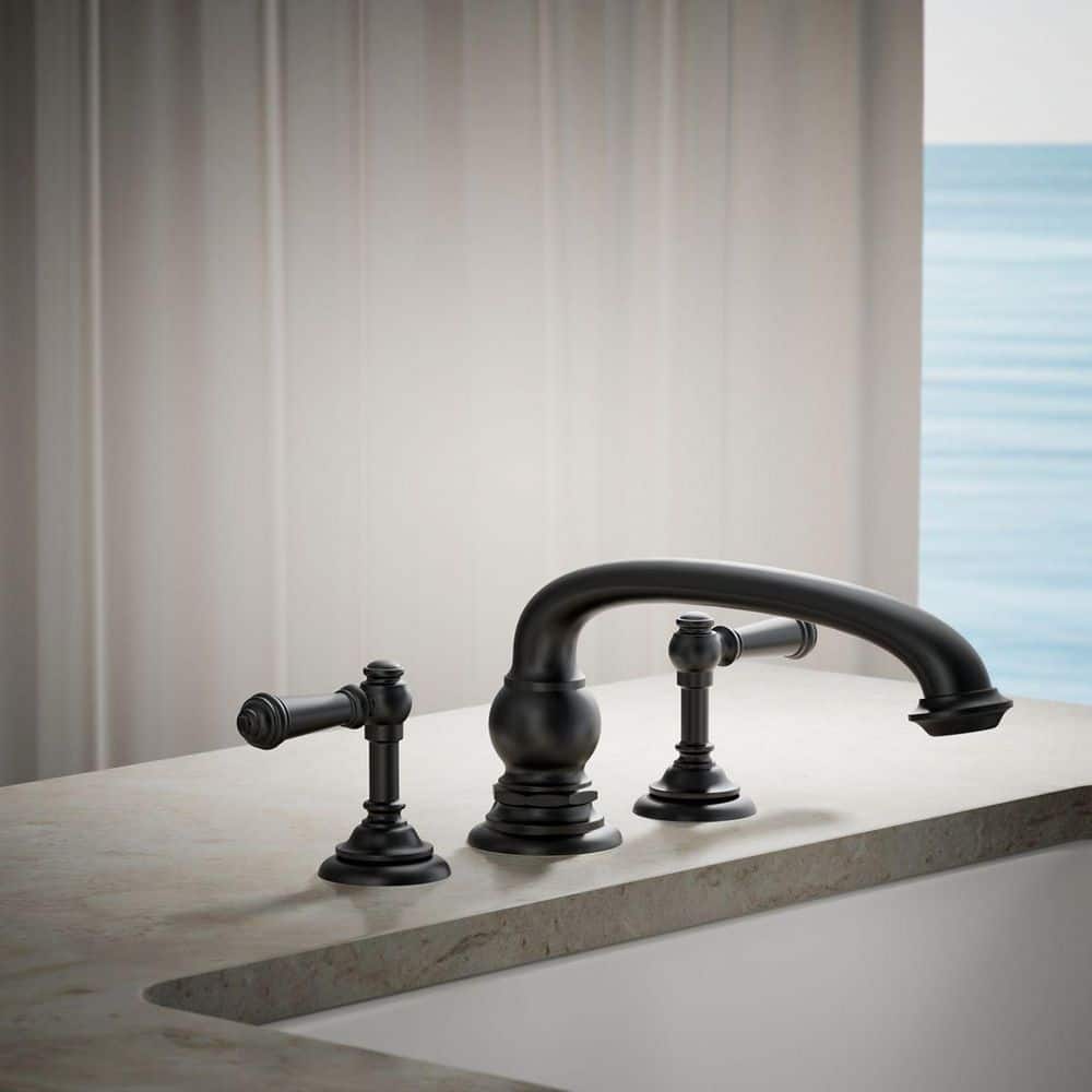 KOHLER Artifacts Double Handle Deck-Mount Bath Faucet Handle Trim with Lever Design in Matte Black (2)