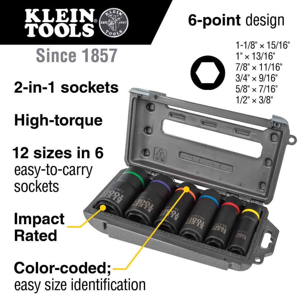 Klein Tools 2-in-1 Impact Socket Set (6-Point, 6-Piece) (2)