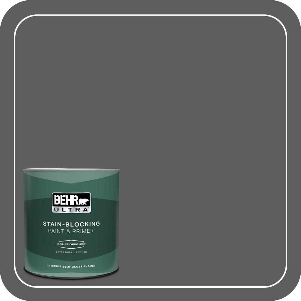 BEHR ULTRA 1 qt. #N520-6 Asphalt Gray Extra Durable Semi-Gloss Enamel Interior Paint & Primer
