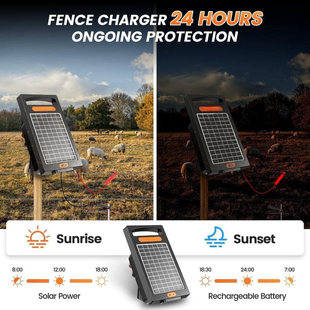 KIWDZFU 24 Hour Solar Electric Fence Charger 10 Miles Range Up to 10200 V Output 0.18 J Portable for Livestock Protection (2)