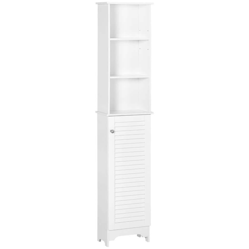 Tileon 65" Tall White Wood Bathroom Storage Cabinet, Freestanding Slim Linen Tower with 1 Door & 3 Adjustable Open Shelves (1)