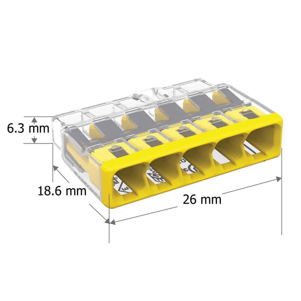 WAGO 2773 Series 5-Port Push-in Wire Connector for Junction Boxes, Electrical Connector with Yellow Cover, (10-Pack) (3)